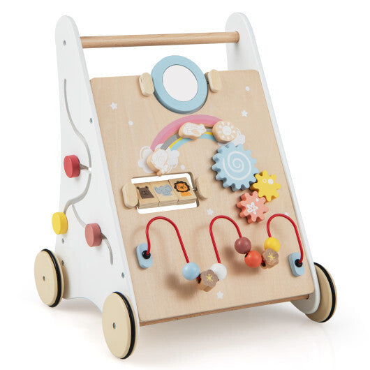 Wooden Baby Walker with Multiple Activities Center for Over 1 Year Old-White - Color: White