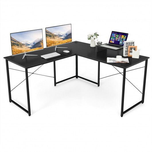 95 Inch 2-Person L-Shaped Long Reversible Computer Desk with Monitor Stand-Black - Color: Black - Minihomy