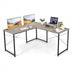 95 Inch 2-Person L-Shaped Long Reversible Computer Desk with Monitor Stand-Gray - Color: Gray - Minihomy