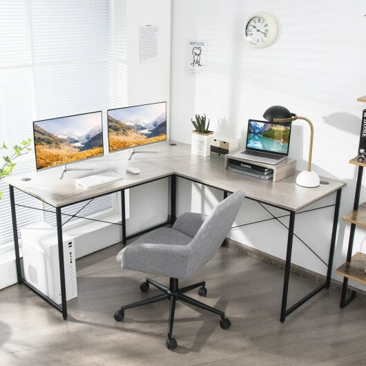 95 Inch 2-Person L-Shaped Long Reversible Computer Desk with Monitor Stand-Gray - Color: Gray - Minihomy