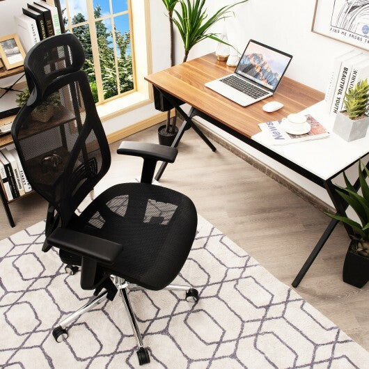 High-Back Mesh Executive Chair with Sliding Seat and Adjustable Lumbar Support - Color: Black - Minihomy