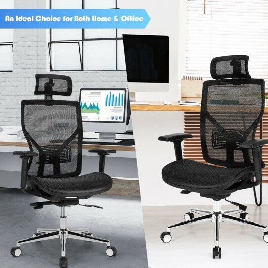 High-Back Mesh Executive Chair with Sliding Seat and Adjustable Lumbar Support - Color: Black - Minihomy