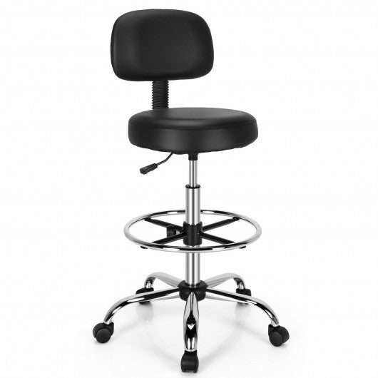 Swivel Drafting Chair with Retractable Mid Back and Adjustable Foot Ring-Black - Color: Black