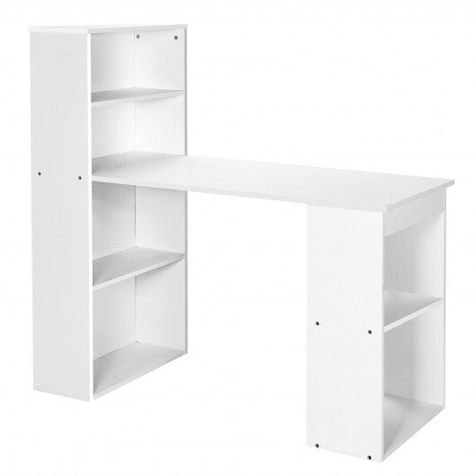 Computer Desk Writing Workstation Office with 6-Tier Storage Shelves-White - Color: White - Minihomy