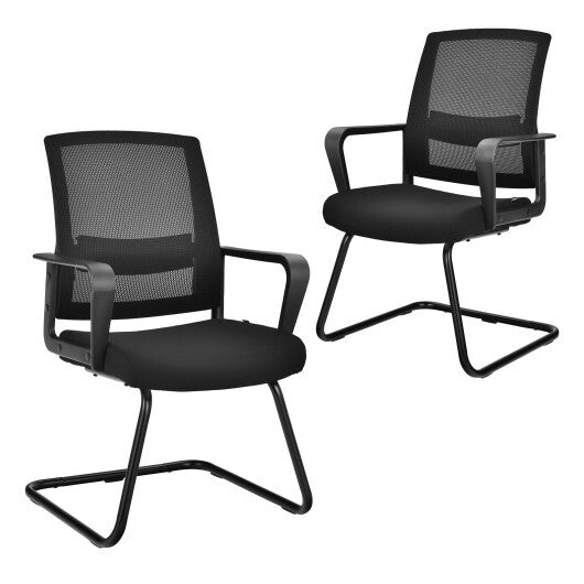 Set of 2 Conference Chairs with Lumbar Support-Black - Color: Black