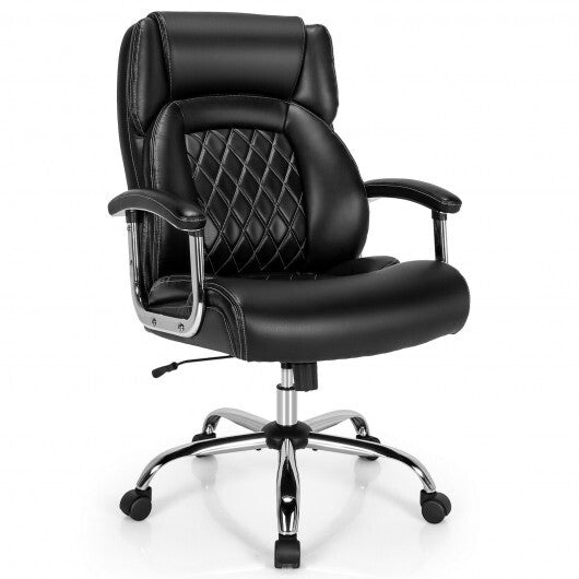 Height Adjustable Big and Tall Office Chair Computer Desk Chair with Metal Base-Black - Color: Black - Minihomy