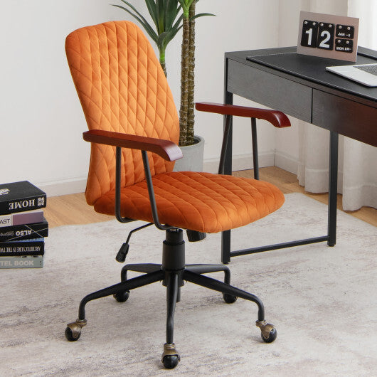 Velvet Home Office Chair with Wooden Armrest Orange - Color: Orange