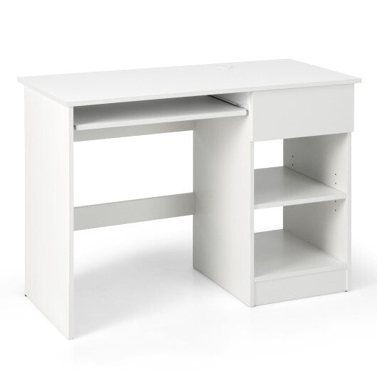 Wooden Computer Desk with CPU Stand-White - Color: White