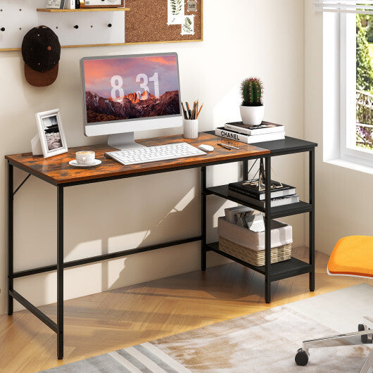 55" Modern Industrial Style Study Writing Desk with 2 Storage Shelves - Color: Rustic Brown - Minihomy