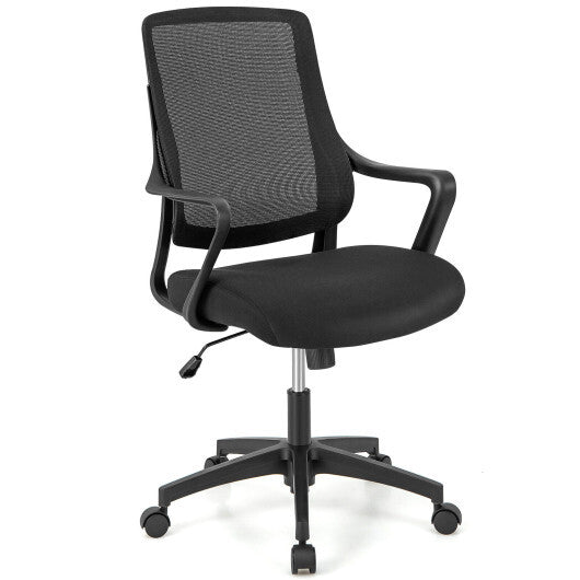 Modern Breathable Mesh Chair with Curved Backrest and Armrest-Black - Color: Black - Minihomy