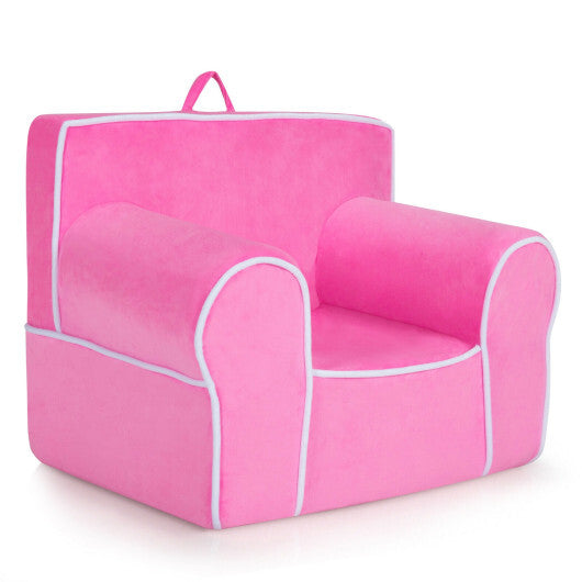 Upholstered Kids Sofa with Velvet Fabric and High-Quality Sponge-Pink - Color: Pink