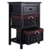 3 Tiers Wooden Storage Nightstand with 2 Baskets and 1 Drawer-black - Minihomy