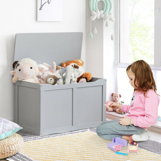 Safety Hinge Wooden Chest Organizer Toy Storage Box-Gray - Color: Gray