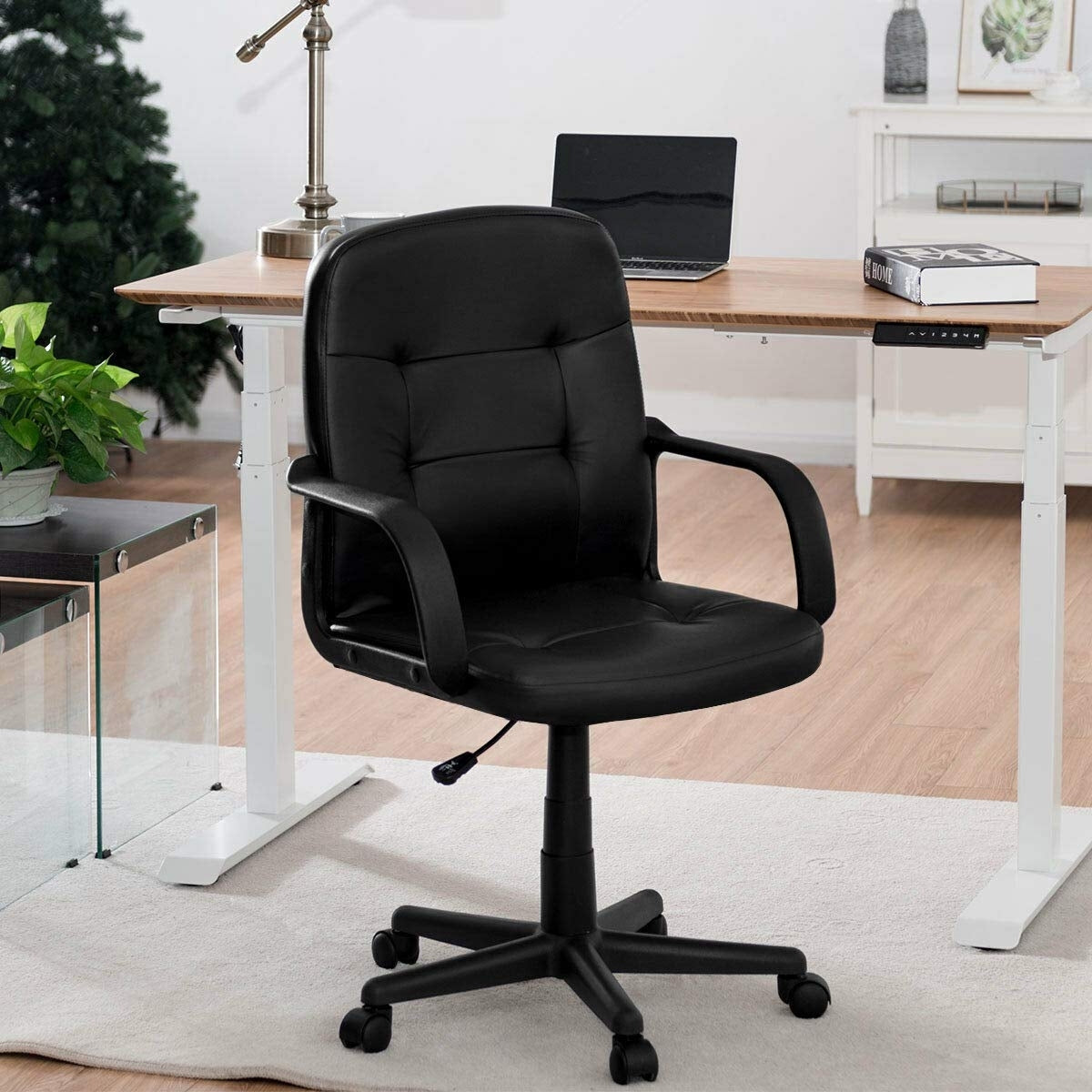 Ergonomic Office Chair with 360-degree Wheels - Color: Black - Minihomy