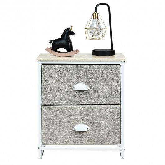 Metal Frame Nightstand Side Table Storage with 2 Drawers-Gray - Minihomy