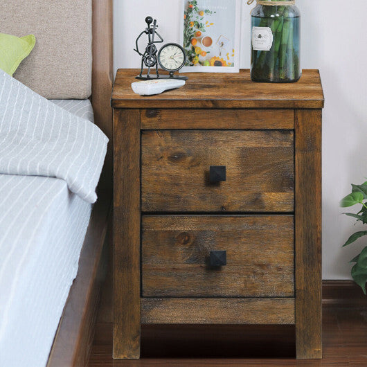 Wood 2 Storage Sliding Drawers End Nightstand-Oak