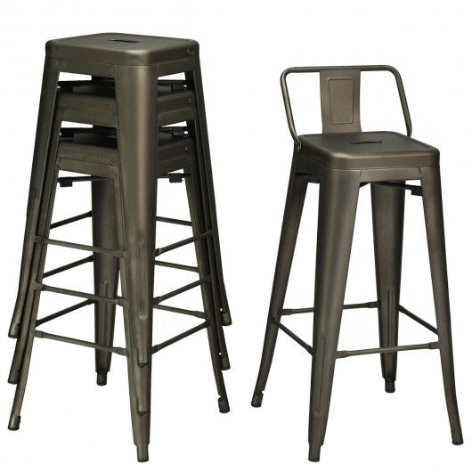 30 Inch Set of 4 Metal Counter Height Barstools with Low Back and Rubber Feet-Black - Minihomy