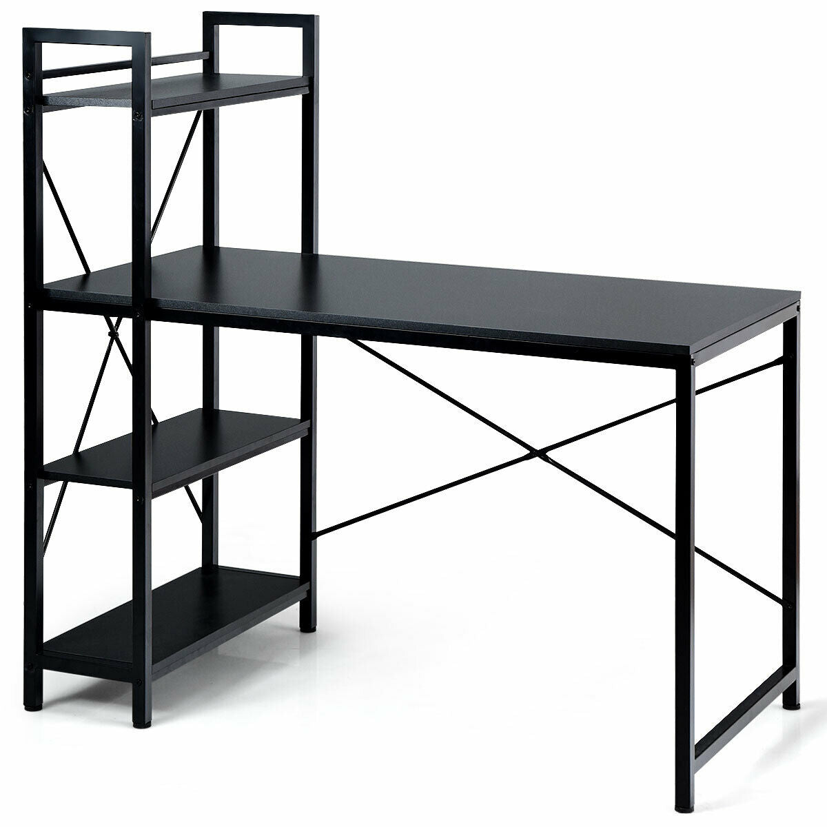 47.5 Inch Writing Study Computer Desk with 4-Tier Shelves-Black - Color: Black - Minihomy