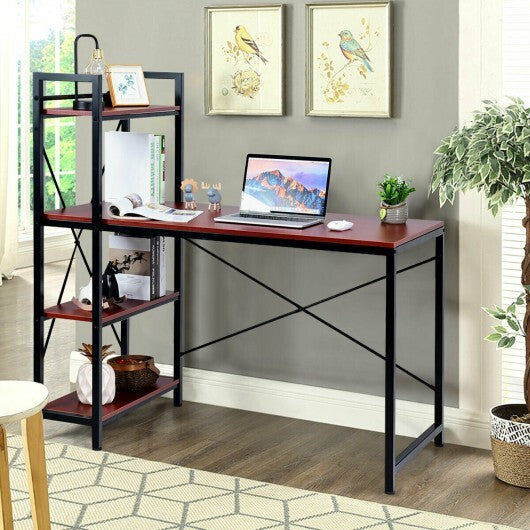 47.5 Inch Writing Study Computer Desk with 4-Tier Shelves-Rustic brown - Color: Rustic Brown - Minihomy