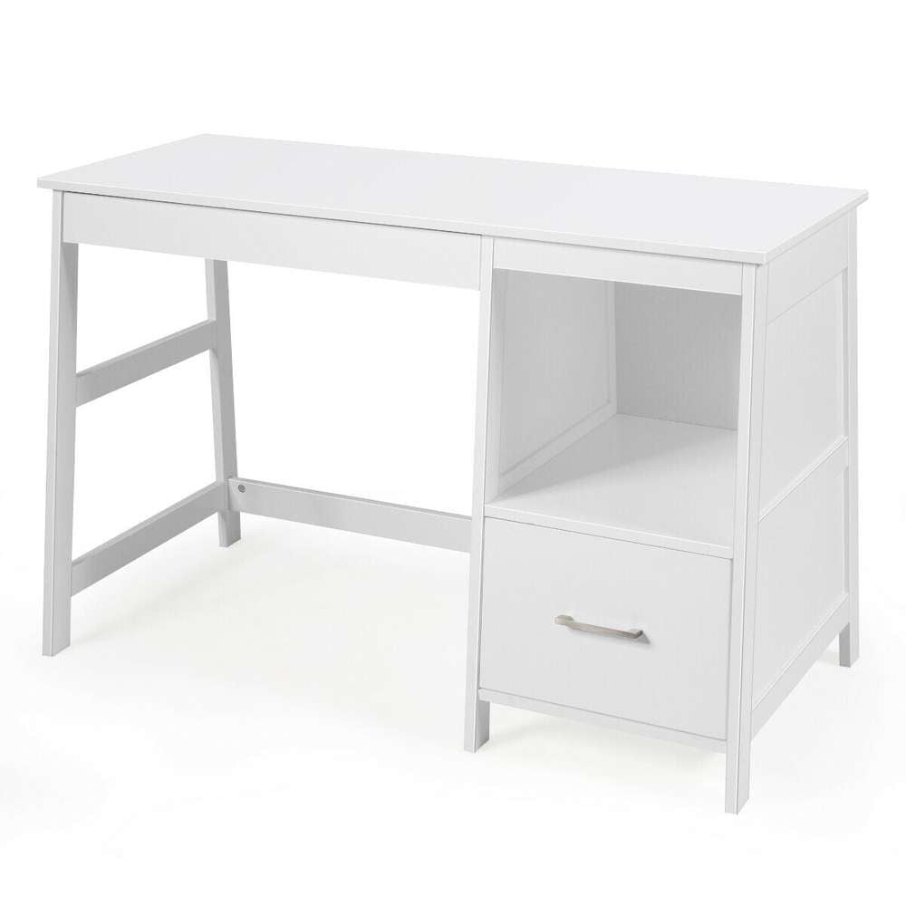 47.5 Inch Modern Home Computer Desk with 2 Storage Drawers-White - Color: White - Minihomy