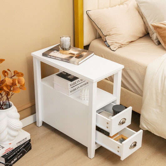 Set of 2 End Tables Wooden with 2 Drawers & Shelf