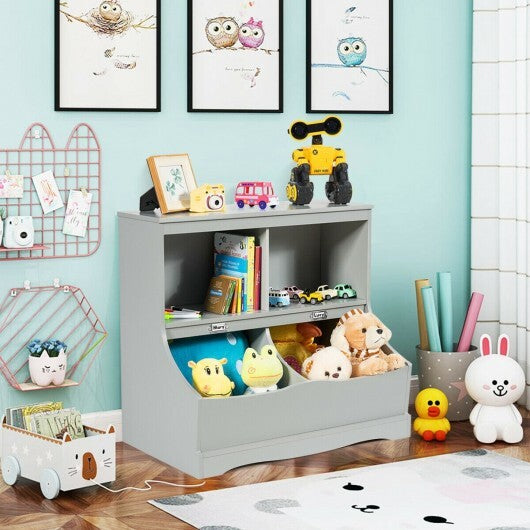 Kids Floor Cabinet Multi-Functional Bookcase -Gray - Color: Gray