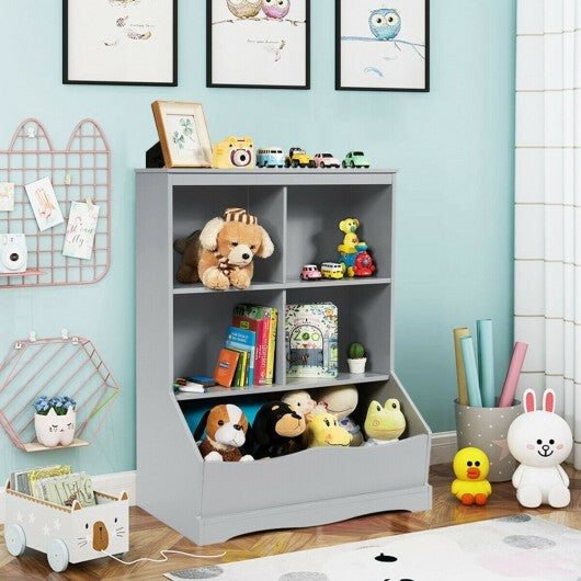 3-Tier Children's Multi-Functional Bookcase Toy Storage Bin Floor Cabinet-Gray - Color: Gray