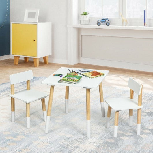 Kids Wooden Table and 2 Chairs Set-White - Color: White