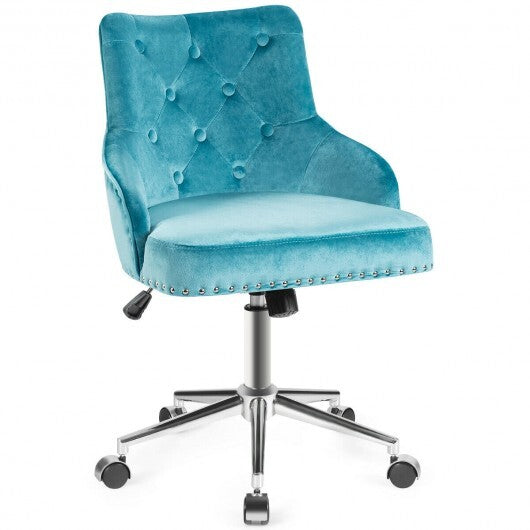 Tufted Upholstered Swivel Computer Desk Chair with Nailed Tri-Turquoise - Color: Turquoise