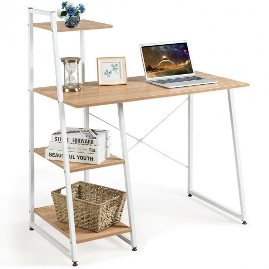 Compact Computer Desk Workstation with 4 Tier Shelves for Home and Office-Natural - Color: Natural - Minihomy