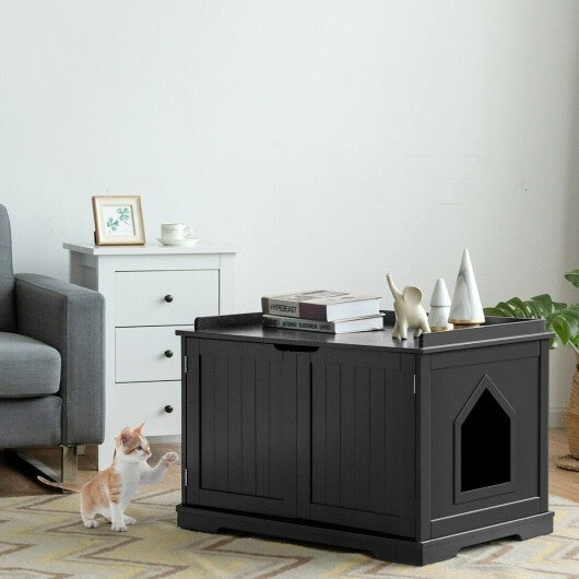 Cat Litter Box Enclosure with Double Doors for Large Cat and Kitty-Black - Color: Black