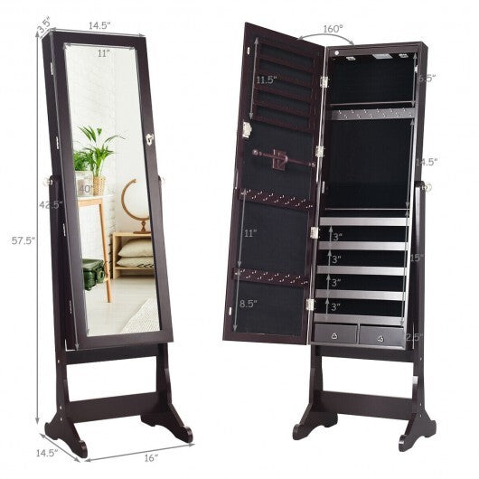 Lockable Mirrored Jewelry Cabinet with Stand and LED Lights - Minihomy