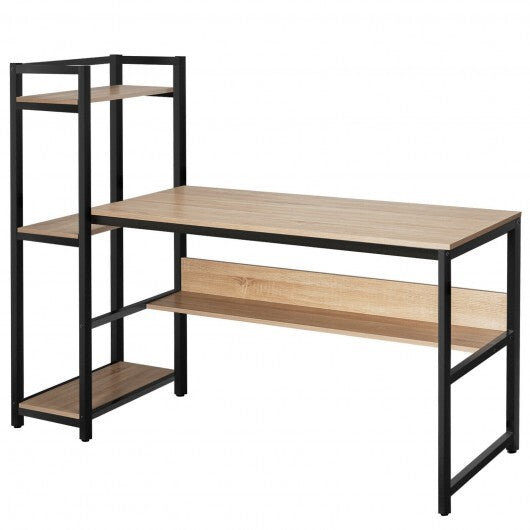 59-Inch Computer Desk Home Office Workstation 4-Tier Storage Shelves-Natural - Color: Natural - Minihomy