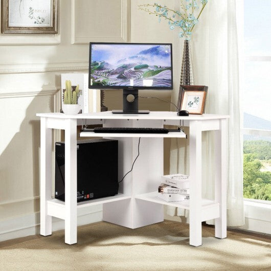 Wooden Study Computer Corner Desk with Drawer-White - Color: White