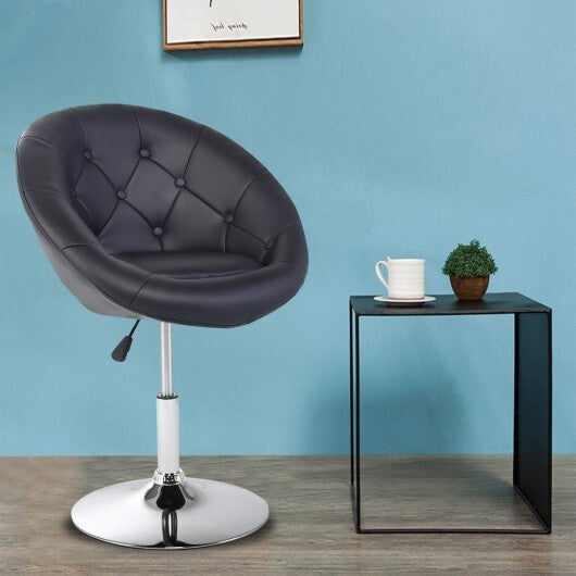 1 Piece Modern Adjustable Swivel Round PU Leather Chair-Black - Color: Black