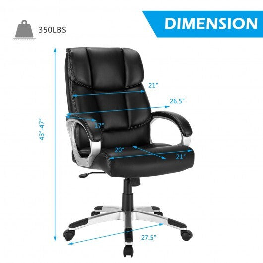 Big and Tall Adjustable High Back Leather Executive Computer Desk Chair - Color: Black - Minihomy