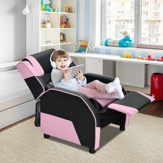 Kids Youth PU Leather Gaming Sofa Recliner with Headrest and Footrest - Pink