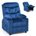 Kids PU Leather/Velvet Fabric Kids Recliner Chair with Cup Holders-Light Blue - Color: Light Blue - Minihomy