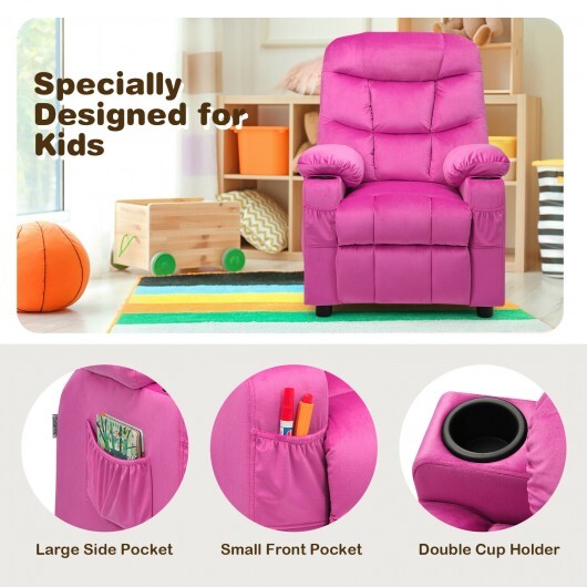 Kids PU Leather/Velvet Fabric Kids Recliner Chair with Cup Holders - Minihomy