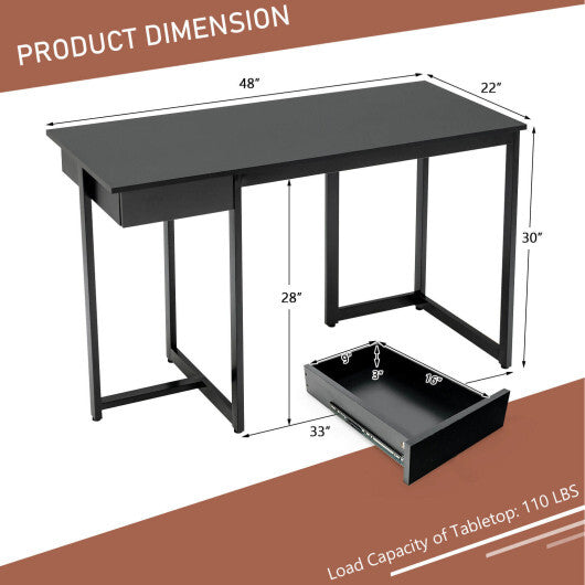 48" Computer Desk with Metal Frame and Adjustable Pads-Black - Color: Black - Minihomy