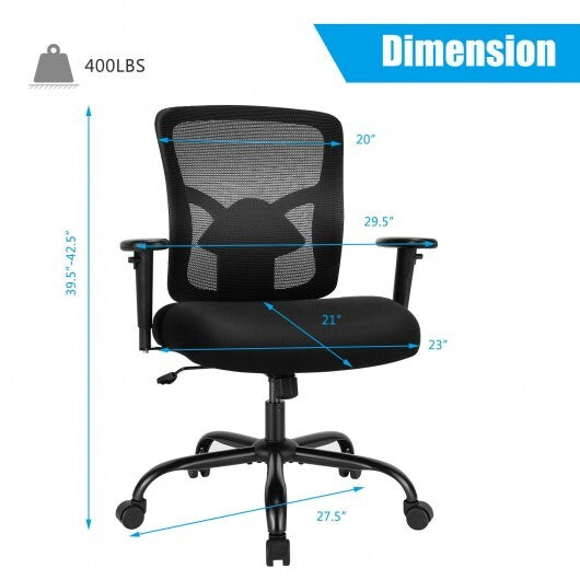 400LBS Mesh Big and Tall Office Chair Swivel Task Chair - Color: Black - Minihomy