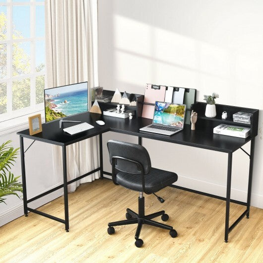 5.5 Inch L-shaped Computer Desk with Bookshelf-Black - Color: Black - Minihomy