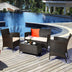 4 Pieces Comfortable Outdoor Rattan Sofa Set with Glass Coffee Table-Beige & Gray - Color: Beige & Gray - Minihomy