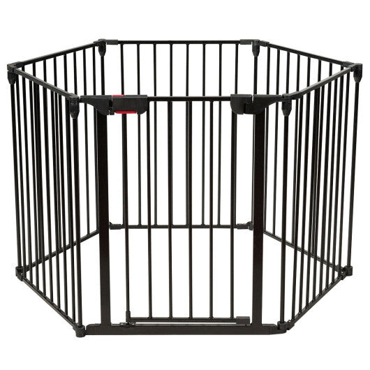 6 Panel Wall-mount Adjustable Baby Safe Metal  Fence Barrier-Black - Color: Black