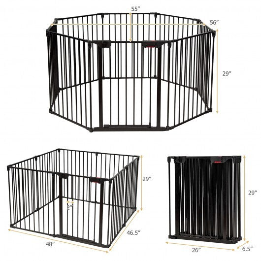 Adjustable Panel Baby Safe Metal Gate Play Yard-Black - Color: Black - Minihomy