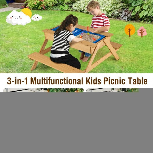 3-in-1 Kids Picnic Table Wooden Outdoor Water Sand Table with Play Boxes - Minihomy