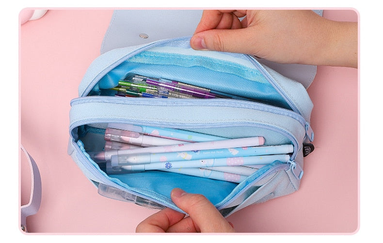 Sakura Double-layer Double Zipper Large-capacity Elementary School Student Pen Case