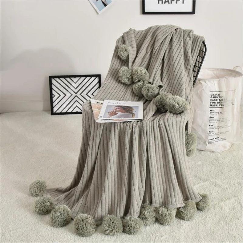 Ball carpet cotton knit blanket Sofa Cover Air Conditioning Blanket - Minihomy