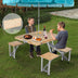 Portable Foldable Camping  Table With Seats Chairs And Umbrella Hole