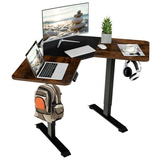 L-shaped Electric Standing Desk with 4 Memory Positions and LCD Display-Rustic Brown - Color: Rustic Brown - Minihomy